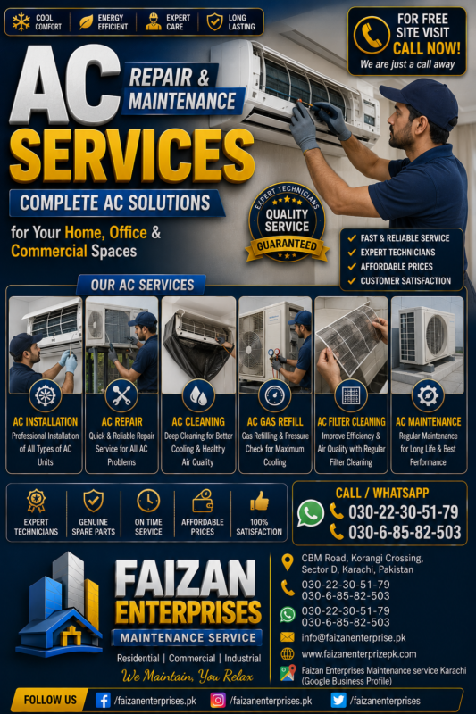 AC maintenance and repair services in Karachi by Faizan Enterprises